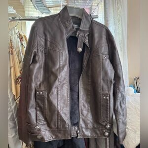 Brown faux leather coat